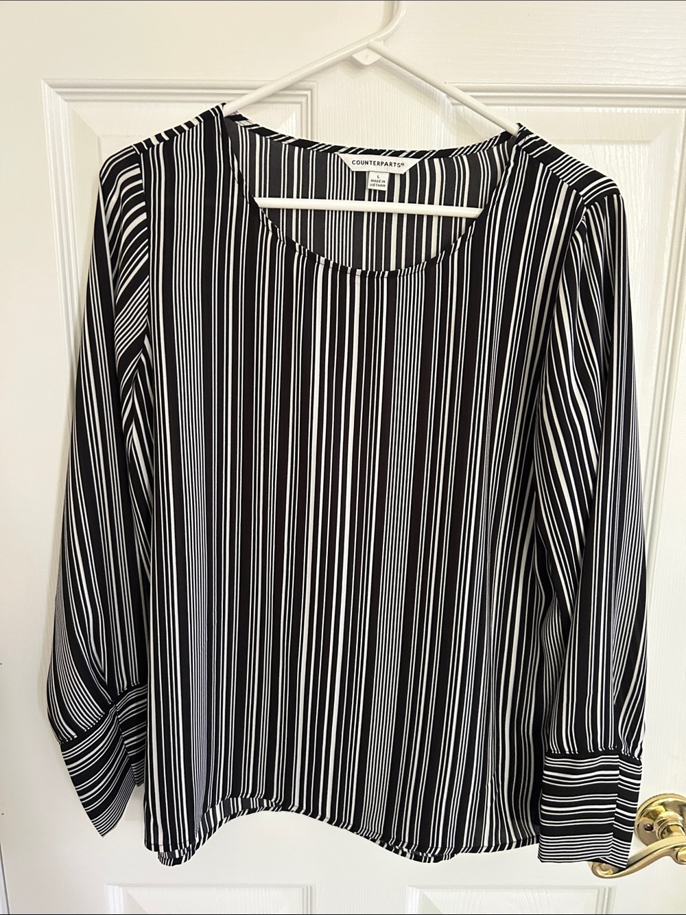 COUNTERPARTS Black and White Vertical Stripe Long-Sleeve Blouse